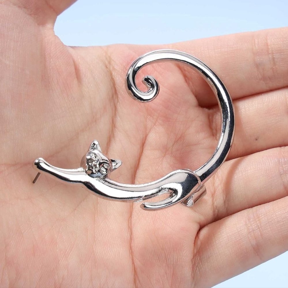Silver cat earring & cuff